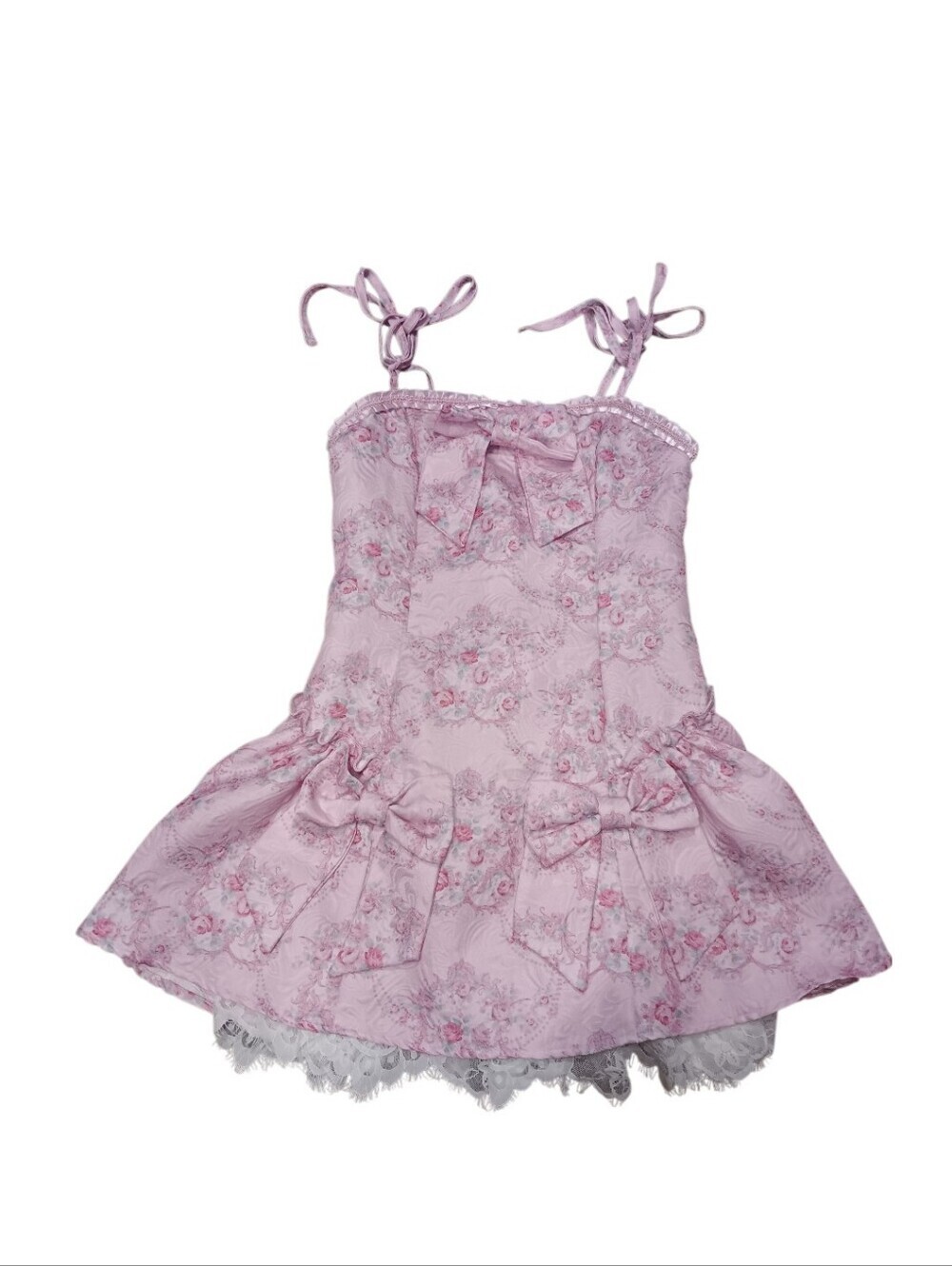 Y2k ROMWE  Pink Floral Bow Mini Dress  Sz M